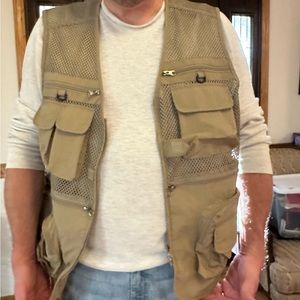 Flygo Mens Summer Outdoor Work Safari Fishing Travel Vest with Pockets 2XL